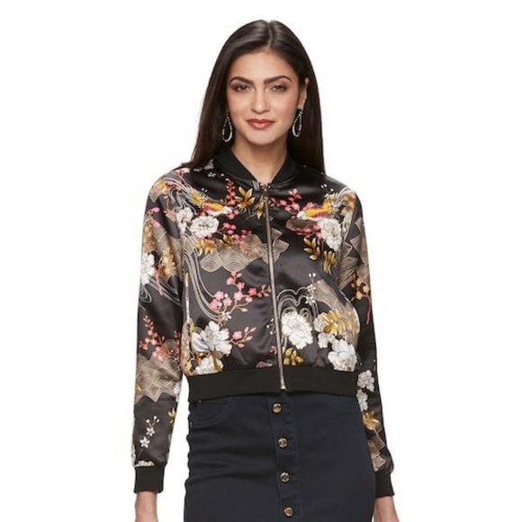 Jennifer Lopez Jackets & Blazers - SOLD JENNIFER LOPEZ Black Floral Bomber Jacket